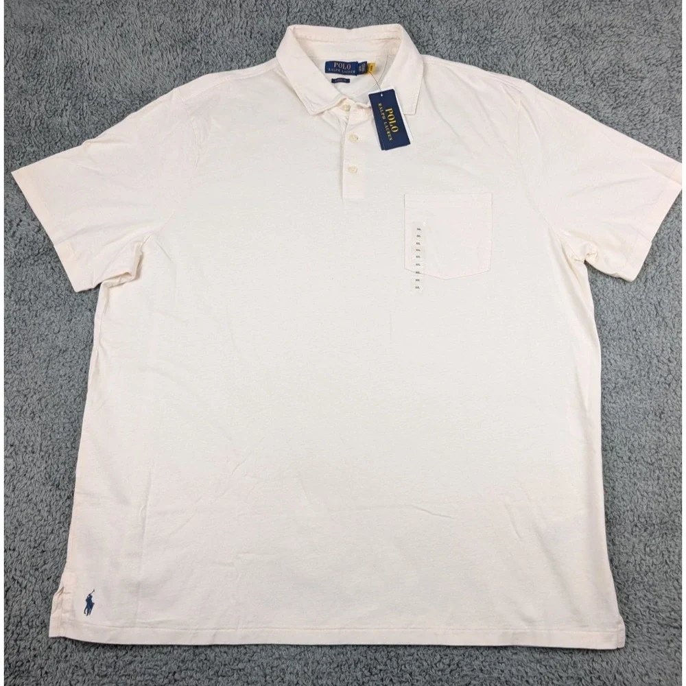 Polo Ralph Lauren Chic Cream Polo Shirt Men's XXL Cotton/Linen Blend Pocket New!